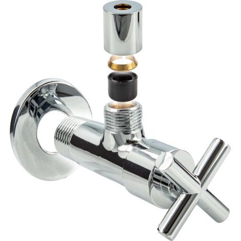 tecuro Design Eck-Ventil mit Kreuzgriff 1/2 Zoll Wandanschluss Messing verchromt (1/5)