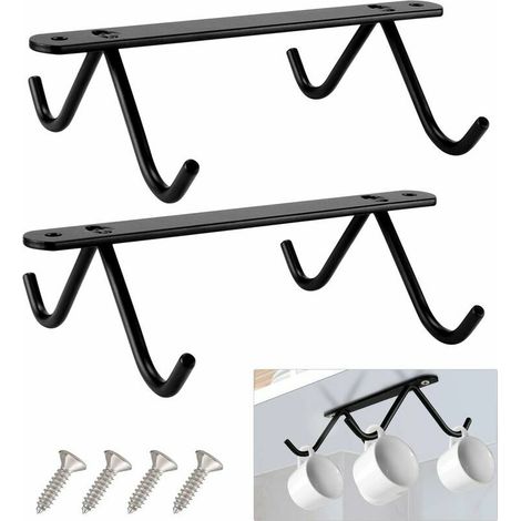 royaluxe - Lot de 2 porte-gobelets suspendus avec 4 vis pour tasses à café et chopes à bière - Noir (1/5)