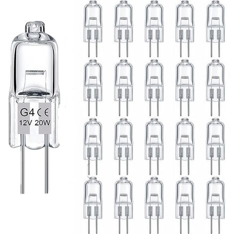 20 ampoules G4 halogènes – 12V 20W – 280 lm – Lumière chaude 2800K – Dimmables – Pour maison et usage commercial (1/5)