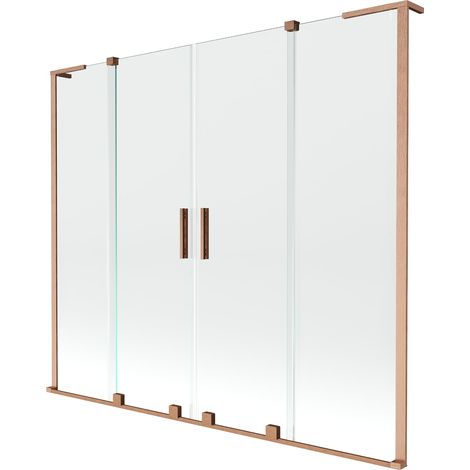 Mexen Velar L Duo paravento doccia 2 ante scorrevoli 180 x 150 cm, trasparente, rame spazzolato - 896-180-003-02-65 (1/2)