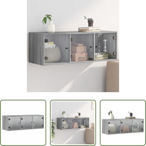 vidaXL Armoire vitrée - Armoire murale avec portes en verre sonoma gris 102x37x35 cm (1/5)