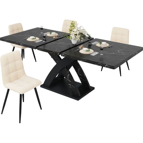 Table à manger extensible,120-160x80x75 cm,6 à 8 personnes,Plateau MDF+Metal,Salle a manger,Salon- Noir (1/5)
