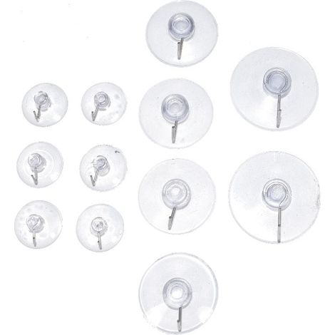 12 Piece Transparent Wall / Tile Home and Office Suction Cup Hook Set (1/2)
