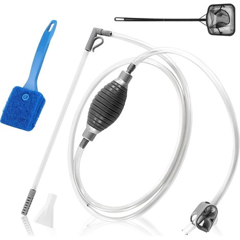 Kit de nettoyage d'aquarium - Aspirateur à mulm - Pompe manuelle - Changement d'eau - Avec brosse, filets, ventouse - Accessoires pour l'entretien de l'aquarium - Filtre - Nettoyage du sable (1/5)