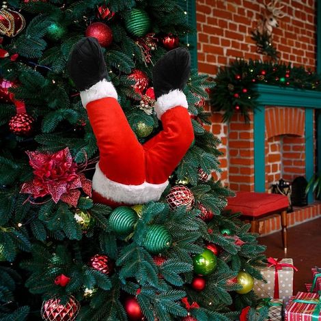 Pieds de Noël en peluche : Décoration fixe pour le sommet du sapin de Noël, Père Noël animé d'intérieur, Ornement pour sapin de Noël (1/5)