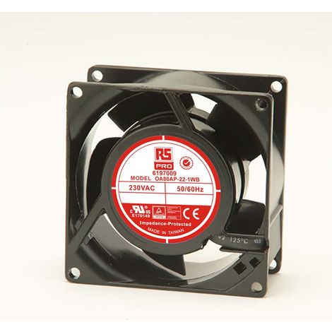Ventilateur axial RS PRO 230 V ac, 51m³/h, 80 x 80 x 38mm, 12W ( Prix pour 1 ) (1/3)