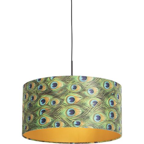 Pendant Light with Velvet Lampshade Peacock with Gold 50 cm - Combi