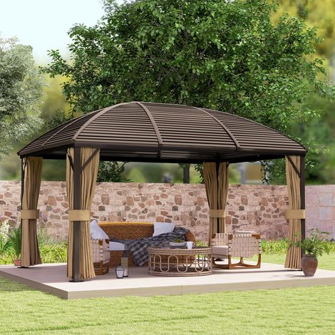 Gartenpavillon, Partyzelt, Festzelt, 4 x Doppel-Seitenteile, wasserdicht, 2 Laternenhaken, ca. 4 x 3 x 2,8 m, Braun
