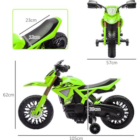 6V-Elektromotorrad für Kinder von 3-8 Jahren mit Hupe, Soundeffekten und Stützrädern, grünes Modell (1/5)