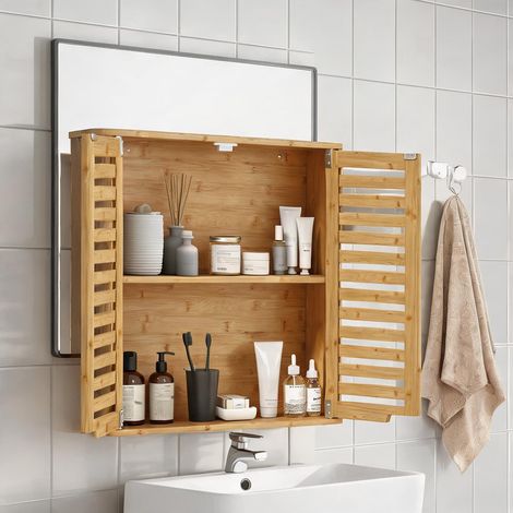 Meuble de salle de bain bois naturel en bambou 60 x 20 x 60 cm (1/5)