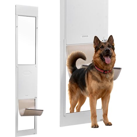 Chatière pour Chien et Chat pour Porte Coulissante en Verre, Porte pour Animaux de Compagnie Hauteur Réglable 2311-2439 mm, Trappe pour Chien avec Battant XL de 346x600 mm, Cadre en Alu (1/5)
