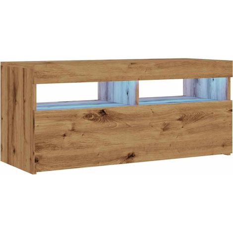 Porta TV multimediale Scaffale TV Credenza TV Sala da pranzo Soggiorno Camera da letto con luci a LED Legno composito di rovere lavorato a mano Marrone 020026707