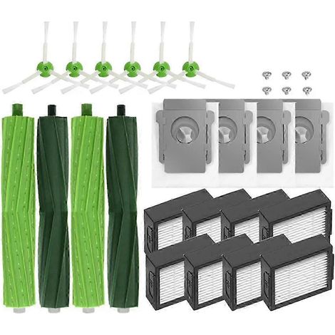 Kit de pièces de rechange comprenant 6 brosses latérales, 2 brosses rotatives, 8 filtres HEPA et 4 sacs à poussière. Compatible avec les aspirateurs iRobot Roomba i3, i4, i6, i7 et i8. (1/5)