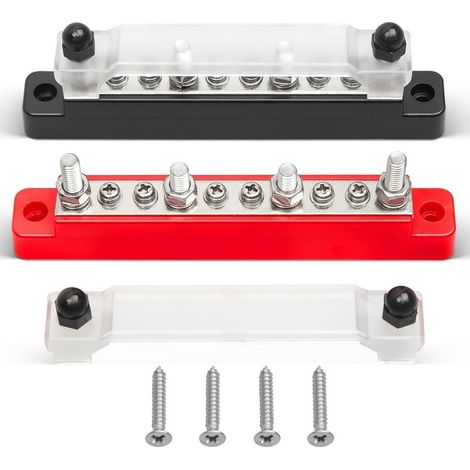 Bar de bus 150A 12V, 4 x 1/4" (M6) 6 x 8 (M4) Studs Bloc de borne de distribution d'électricité 48V DC Bateau de voiture Système solaire marin Noir Rouge (1/5)