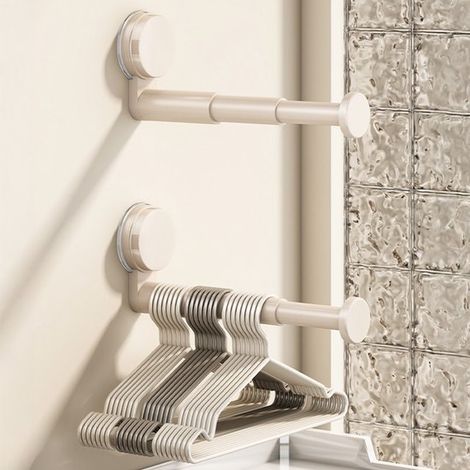 Organisateur de cintres en 2 pièces - portant à vêtements extensible auto-adhésif avec ventouses, support de cintres peu encombrant pour placard et buanderie (blanc) (1/2)