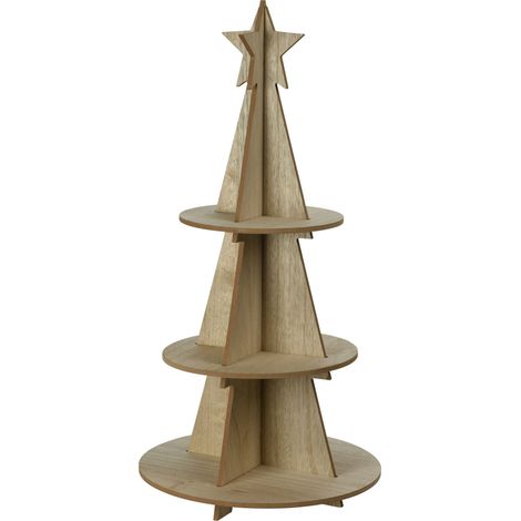 XXL Holz Weihnachtsbaum Pyramide mit 3 Etagen - 60 x 29 cm - Weihnachts Deko Etagere mit Stern Spitze