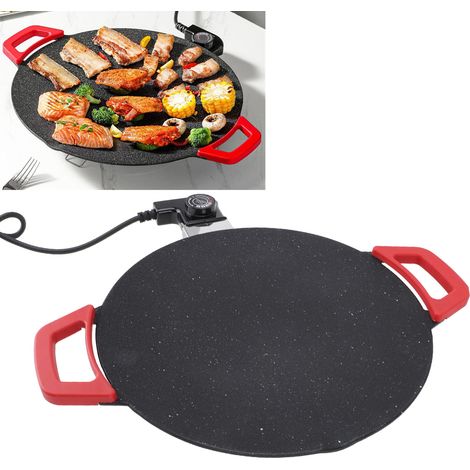 Parrilla eléctrica, placa redonda de 30 cm, revestimiento antiadherente cóncavo, aluminio/ABS, 1200 W, termostato integrado, convección optimizada, diseño europeo, 220 V (1/5)