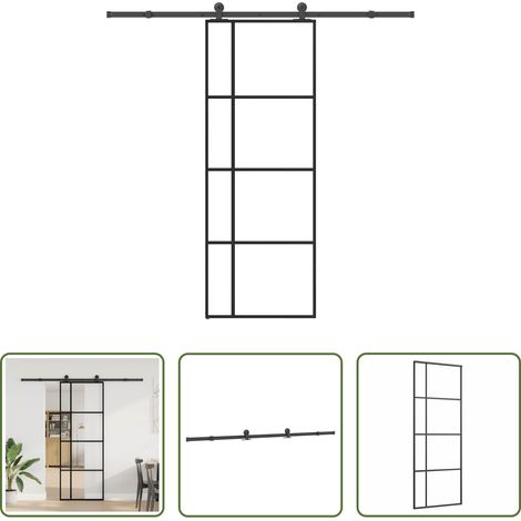 vidaXL Puerta corredera con set herrajes vidrio ESG aluminio 76x205 cm (1/5)