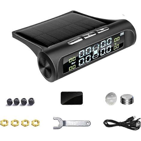 Compatible avec un ensemble de système de surveillance et d'alarme de la pression des pneus à énergie solaire, système d'alarme de sécurité automobile, avertissement de pression et de température des (1/5)