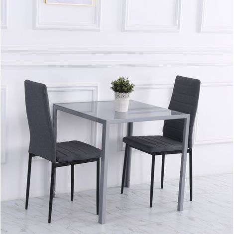 Esstisch Stahl Grau mit Glasplatte 75x75x75 cm, quadratisch, für 4 Personen (1/5)