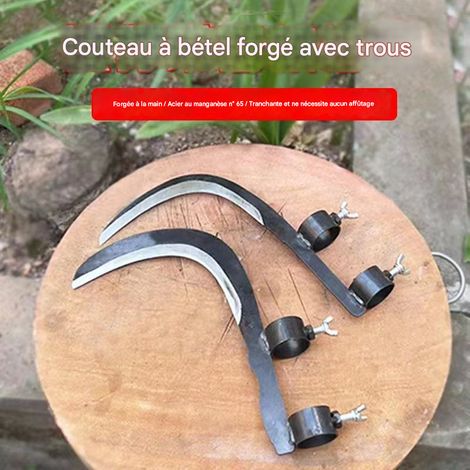 Couteau à bétel en acier au manganèse 65 forgé à la main, multifonctionnel pour le désherbage et la taille (1 pièce, sans manche) (1/4)