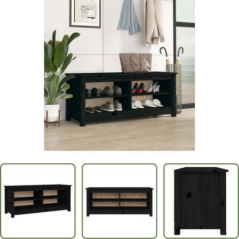 vidaXL Armoire à chaussures - Banc à chaussures Noir 110x38x45,5 cm Bois de pin massif (1/5)