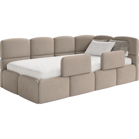 Selsey Cloudy – Kinderbett 120x200, Kopfteil rechts, Matratze & Bettkasten, Samt Beige