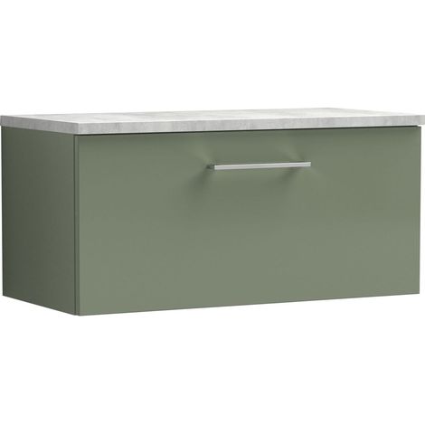 Balterley Bramshall 800mm Wall Hung Vanity Unit with Laminate Worktop for Modern Bathroom Storage - Satin Green