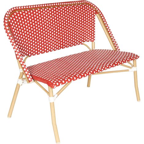 Banc de jardin en alumunium et rotin synthétique blanc et rouge