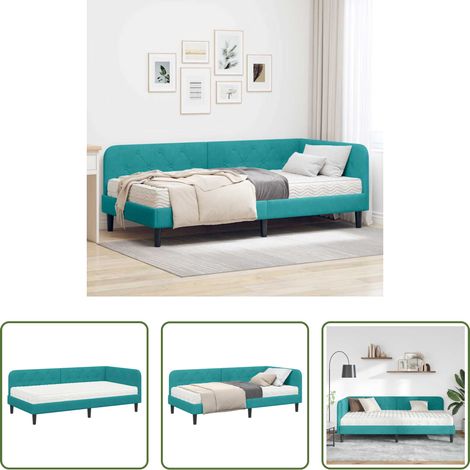 Cadre de lit - Cadre de lit d'angle Turquoise 90 x 190 cm Velours (1/5)