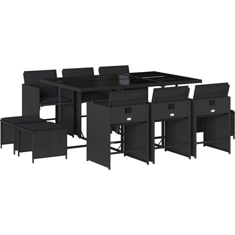 Maison Exclusive - Set da Pranzo da Giardino 11 pz con Cuscini in Polyrattan Nero (1/5)