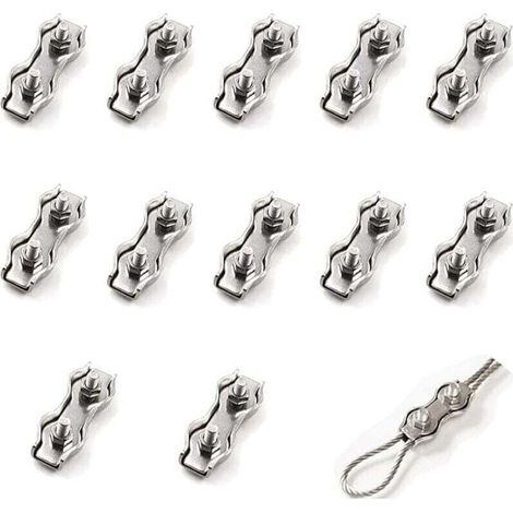 Serre-câbles doubles Ulisem, lot de 12 pièces (m²), connecteur de serre-câble en acier inoxydable, fixation de câble de frein, pour câbles en acier de 1 mm