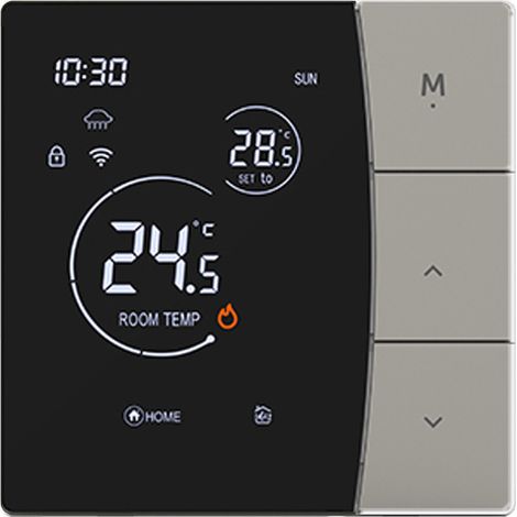 Intelligenter Thermostat ohne WLAN – Programmierbar für Gastherme/Warmwasserbereiter/Pumpe (Wassersystem), Touch-Bedienung, Kindersicherung, LED-Anzeige, Grau – M6
