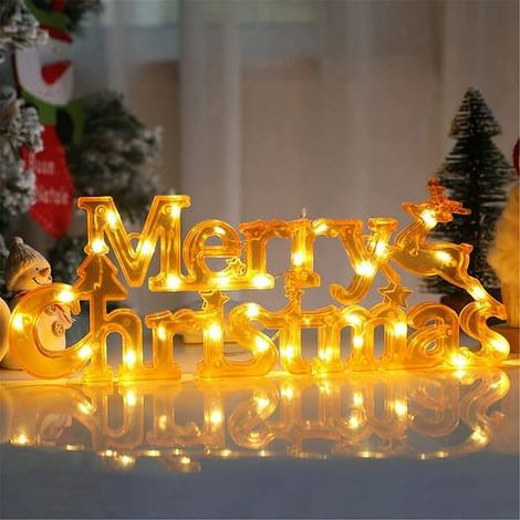 Panneau Lumineux Porte Noël - Lettres LED Fonctionnant Sur Piles - Décoration Intérieure Extérieure - 27,9 x 10,2 x 2,5 cm - Jaune (1/4)