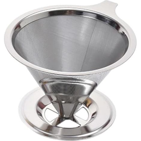 Filtre à café en acier inoxydable, pour infusion manuelle, réutilisable, sans papier, filtre conique pour café domestique (LGL) Argent (1/5)