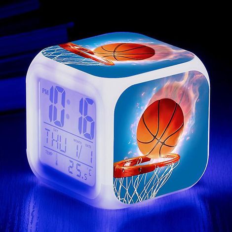rveil Basket-ball Image Rveil E Lumire Usb Enfants Led Horloge Dessin Anim Veilleuse Flash 7 Changement De Couleur Horloge Numrique Horloge De Bur (1/5)