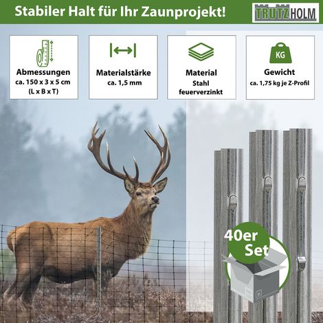 Z-Profil Zaunpfosten 150 cm feuerverzinkt 40x Zaunpfähle 1,5 mm Stärke gestanzte Haken Forstprofil (1/5)