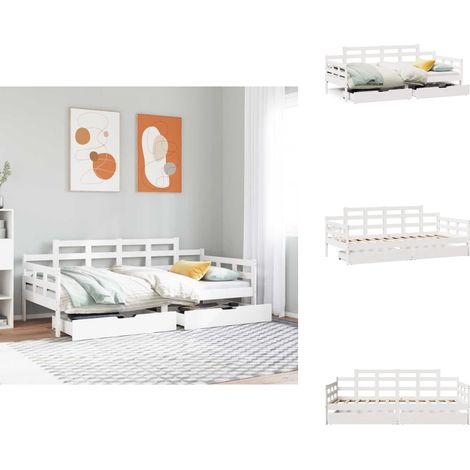 Lit de jour et tiroirs sans matelas blanc 90x190 cm bois massif - Lit De Jour - Lits De Jour - Canapé-lit - Lit D'invité (1/5)