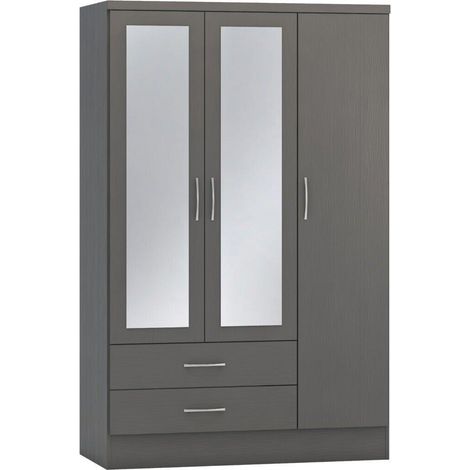 Nevada 3 Door 2 Drawer Mirrored Wardrobe - L52 x W116 x H182.5 cm - 3D Effect Grey (1/5)