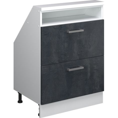 Meuble sous pente R-Line, noir béton/blanc, 60cm avec 2 tiroirs, Vicco (1/5)