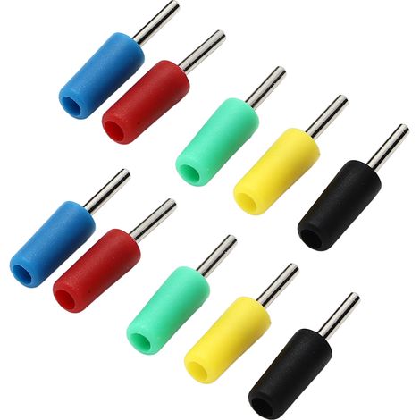 Lot de 10 fiches banane mâle droites laiton nickelé 2mm pour socle panneau à ressort intérieur J.10001 jaune rouge bleu vert noir (1/5)