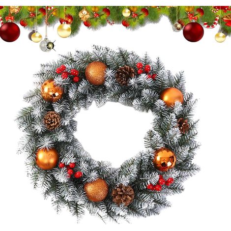 Couronne De Noël À Porte D'Entrée Accueil Hivernal Réaliste Couronne De Noël Artificielle Pour Porte Hivernale Pour Manteau De Cheminée Fenêtre Restaurant Mur Clôture Salle À Manger (1/5)