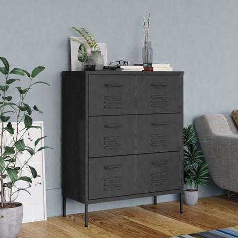 Armoire à tiroirs Meuble de Rangement - Style Contemporain Anthracite 80x35x101,5 cm Acier BV663830 - BonneVie (1/5)