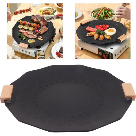 Sartén parrilla antiadherente de aluminio de 40 cm, compatible con inducción, distribución uniforme del calor + 2 asas de madera de haya para acampar, fiestas, barbacoas y asados. (1/5)