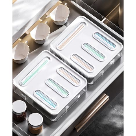 Boite de rangement pour sacs de conservation alimentaire transparente 4 compartiments fixation murale sans perçage boite de rangement cuisine pour sacs sous vide (1/5)