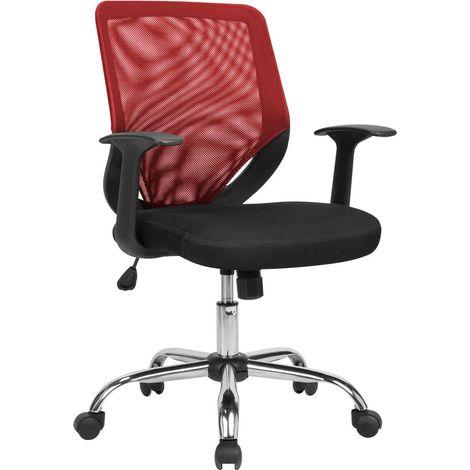 Bürostuhl Albany, Mesh Chefsessel mit Armlehnen, Ergonomischer Bürositz, Cm 60x54h90/98, Schwarz und Rot