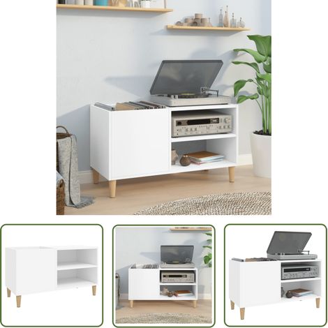 The Living Store Armoire à disques blanc 84,5x38x48 cm bois d'ingénierie - Meuble À Disques - Armoire À Disques - Rangement Vinyl - Étagère Disque - Support Tourne-disque (1/5)