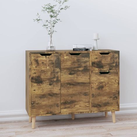 Buffet Bahut Meuble de rangement Commode Chêne fumé 90x30x72 cm Aggloméré 32792 (1/5)