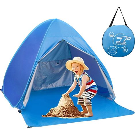 Pop-Up-Strandzelt mit Sonnenschutz, UPF 50+, Cabana für 2-3 Personen, geeignet für Erwachsene, Babys und Kinder, Outdoor-Aktivitäten wie Camping, Angeln, Wandern, Picknicken und Touren (Blau) (1/5)