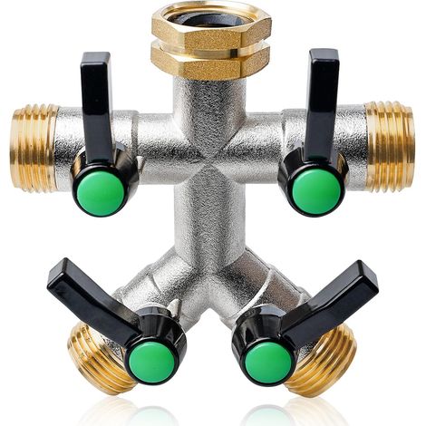 Distributeur Arrosage 4 Voies: Distributeur D'eau En Laiton De 3/4" Avec Robinets D'arrêt Individuels, Diviseur De Tuyau Avec Poignée Allongée, Distributeurs D'eau à 4 Voies En Laiton Pour Jardin (1/5)